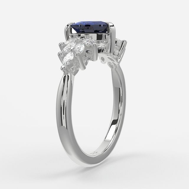 1.00ct Lab Grown Heart Blue Sapphire Anastasia White Gold Cluster Engagement Ring
