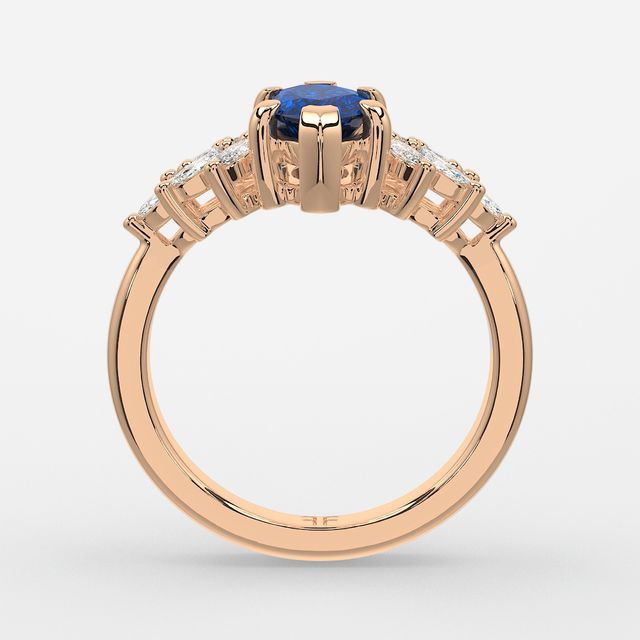 1.00ct Lab Grown Marquise Blue Sapphire Anastasia Rose Gold Cluster Engagement Ring