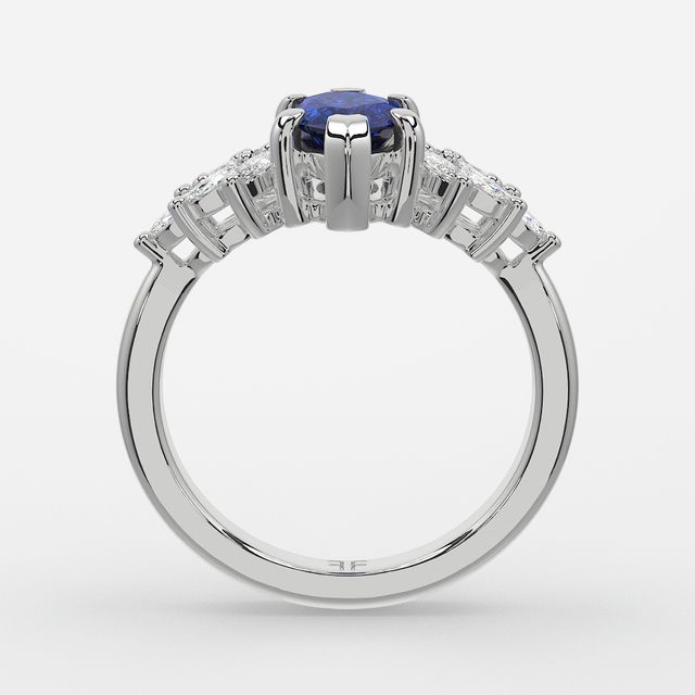 1.00ct Lab Grown Marquise Blue Sapphire Anastasia White Gold Cluster Engagement Ring