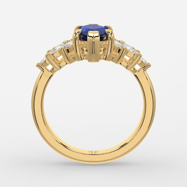 1.00ct Lab Grown Marquise Blue Sapphire Anastasia Yellow Gold Cluster Engagement Ring