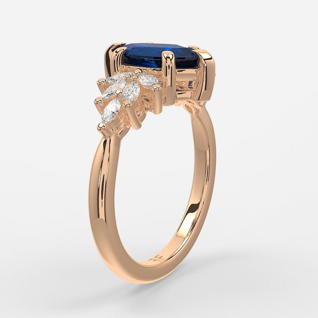 1.00ct Lab Grown Marquise Blue Sapphire Anastasia Rose Gold Cluster Engagement Ring