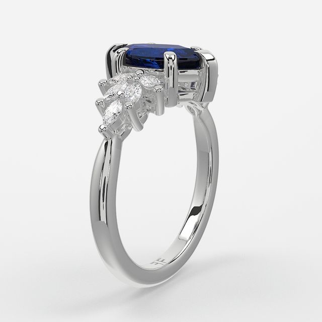 1.00ct Lab Grown Marquise Blue Sapphire Anastasia White Gold Cluster Engagement Ring
