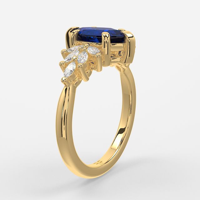 1.00ct Lab Grown Marquise Blue Sapphire Anastasia Yellow Gold Cluster Engagement Ring