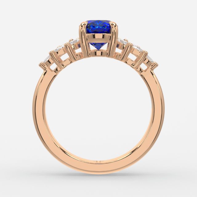 1.00ct Lab Grown Oval Blue Sapphire Anastasia Rose Gold Cluster Engagement Ring