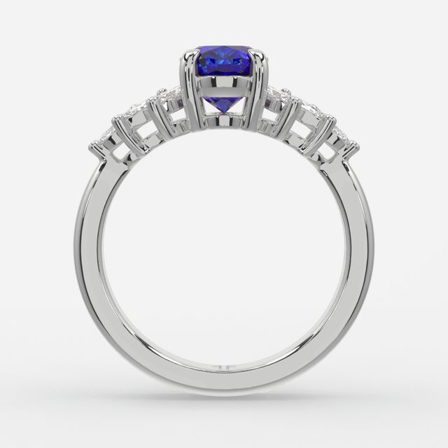 1.00ct Lab Grown Oval Blue Sapphire Anastasia White Gold Cluster Engagement Ring