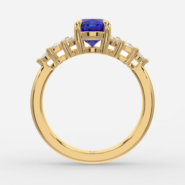 1.00ct Lab Grown Oval Blue Sapphire Anastasia Yellow Gold Cluster Engagement Ring
