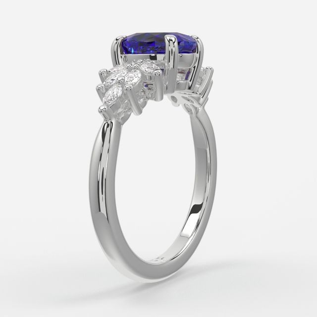 1.00ct Lab Grown Oval Blue Sapphire Anastasia White Gold Cluster Engagement Ring