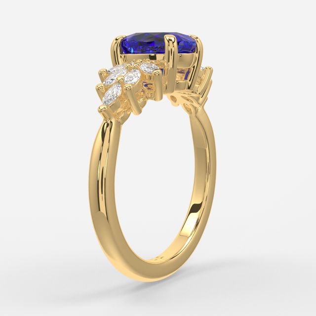 1.00ct Lab Grown Oval Blue Sapphire Anastasia Yellow Gold Cluster Engagement Ring