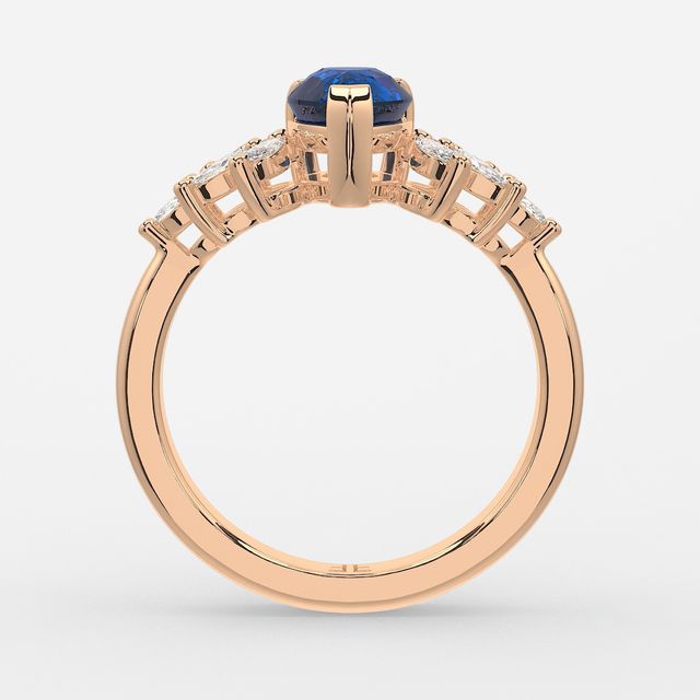 1.00ct Lab Grown Pear Blue Sapphire Anastasia Rose Gold Cluster Engagement Ring