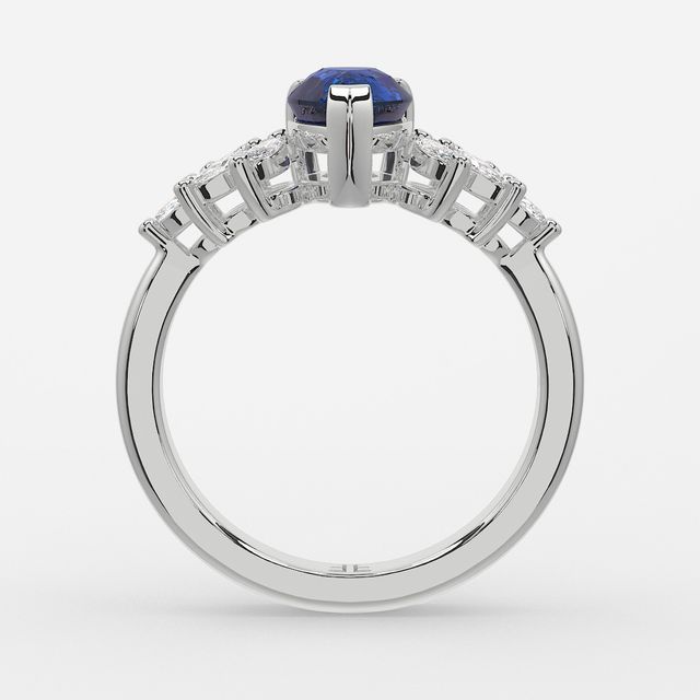 1.00ct Lab Grown Pear Blue Sapphire Anastasia White Gold Cluster Engagement Ring