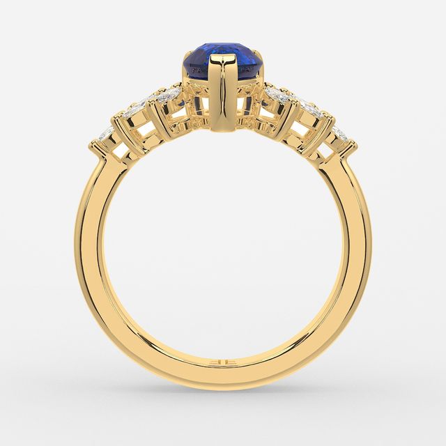 1.00ct Lab Grown Pear Blue Sapphire Anastasia Yellow Gold Cluster Engagement Ring