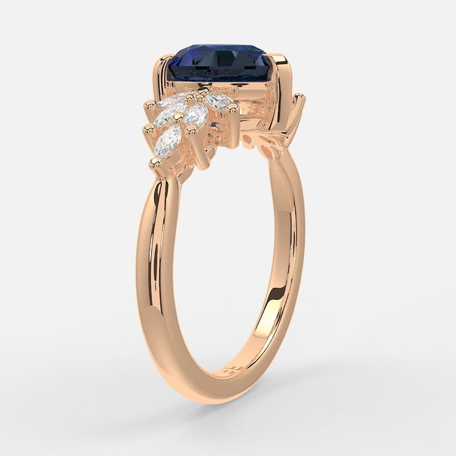 1.00ct Lab Grown Pear Blue Sapphire Anastasia Rose Gold Cluster Engagement Ring