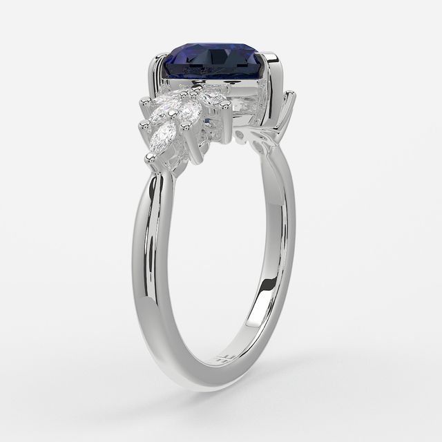 1.00ct Lab Grown Pear Blue Sapphire Anastasia White Gold Cluster Engagement Ring