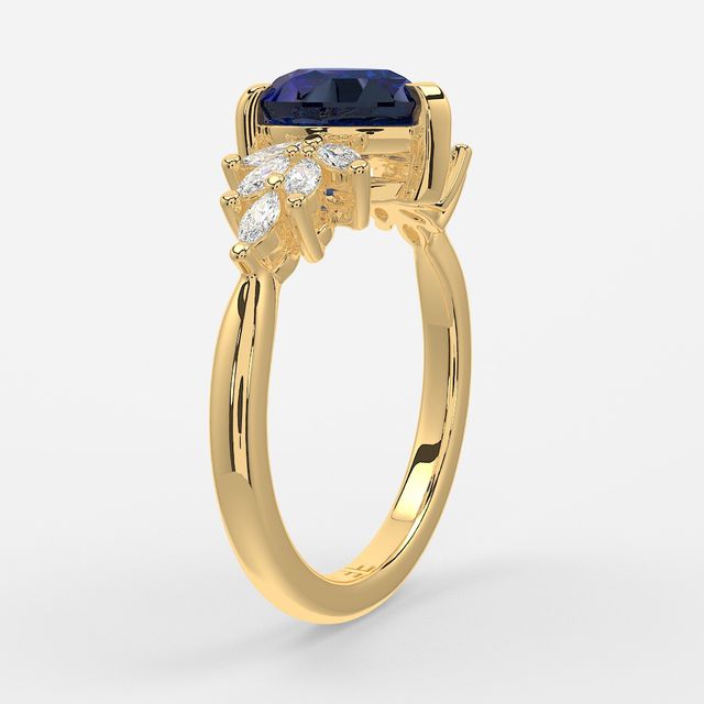 1.00ct Lab Grown Pear Blue Sapphire Anastasia Yellow Gold Cluster Engagement Ring