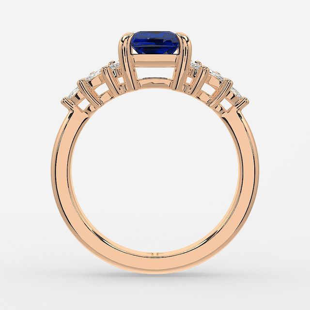 1.00ct Lab Grown Princess Blue Sapphire Anastasia Rose Gold Cluster Engagement Ring