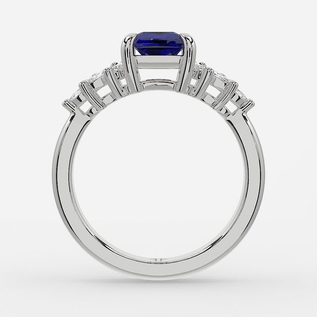 1.00ct Lab Grown Princess Blue Sapphire Anastasia White Gold Cluster Engagement Ring