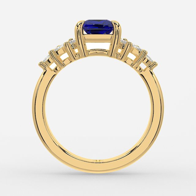 1.00ct Lab Grown Princess Blue Sapphire Anastasia Yellow Gold Cluster Engagement Ring