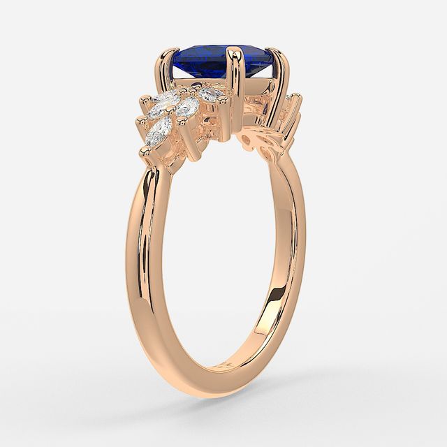 1.00ct Lab Grown Princess Blue Sapphire Anastasia Rose Gold Cluster Engagement Ring