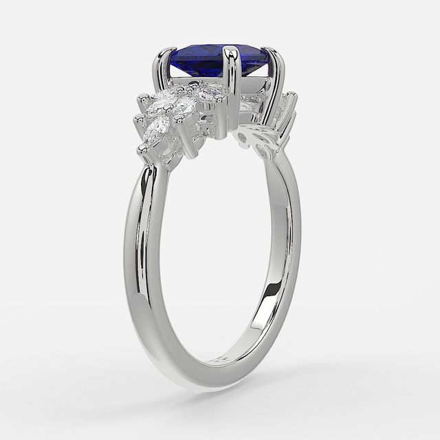 1.00ct Lab Grown Princess Blue Sapphire Anastasia White Gold Cluster Engagement Ring