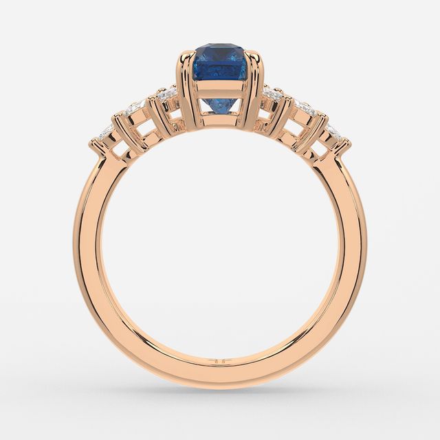 1.00ct Lab Grown Radiant Blue Sapphire Anastasia Rose Gold Cluster Engagement Ring