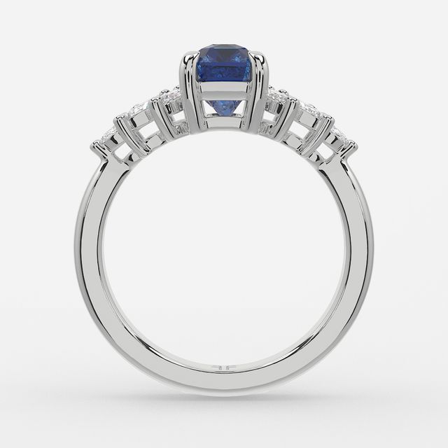 1.00ct Lab Grown Radiant Blue Sapphire Anastasia White Gold Cluster Engagement Ring