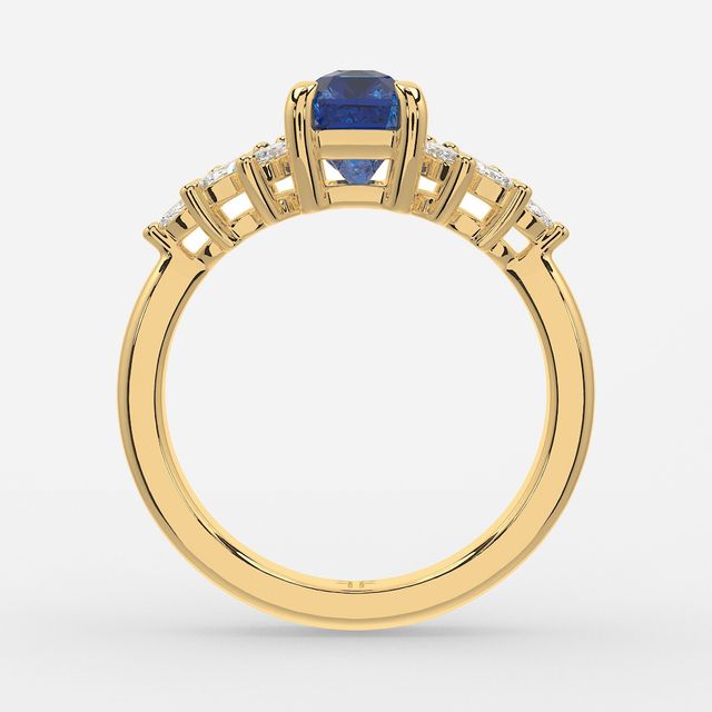 1.00ct Lab Grown Radiant Blue Sapphire Anastasia Yellow Gold Cluster Engagement Ring