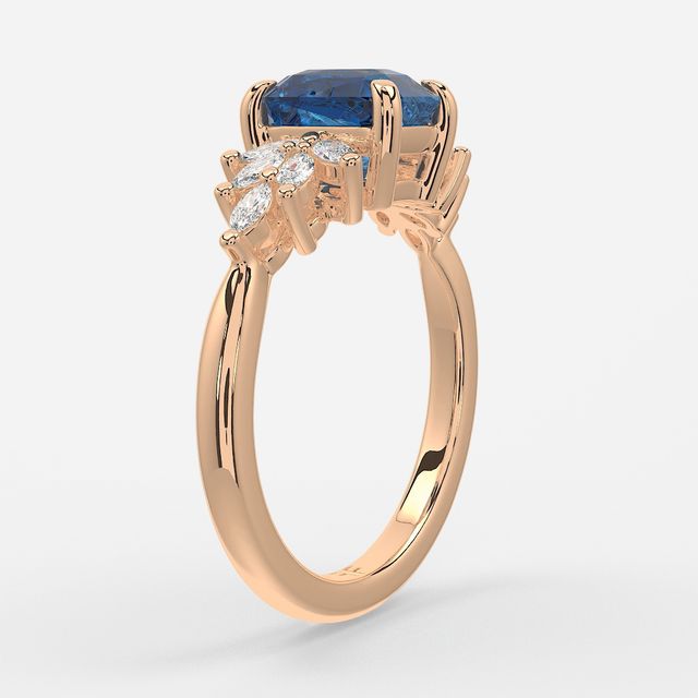 1.00ct Lab Grown Radiant Blue Sapphire Anastasia Rose Gold Cluster Engagement Ring