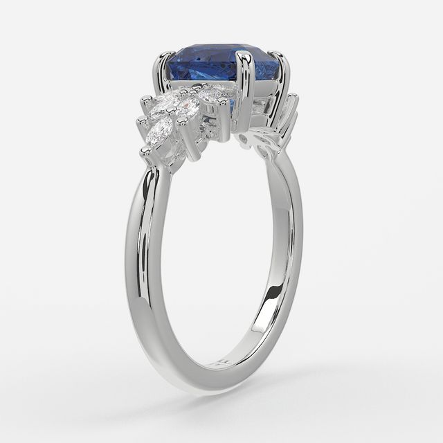 1.00ct Lab Grown Radiant Blue Sapphire Anastasia White Gold Cluster Engagement Ring