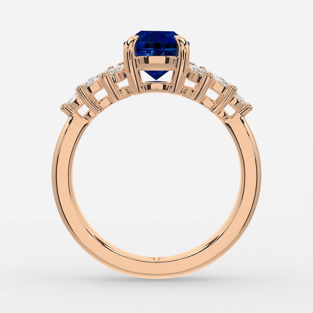 1.00ct Lab Grown Round Blue Sapphire Anastasia Rose Gold Cluster Engagement Ring