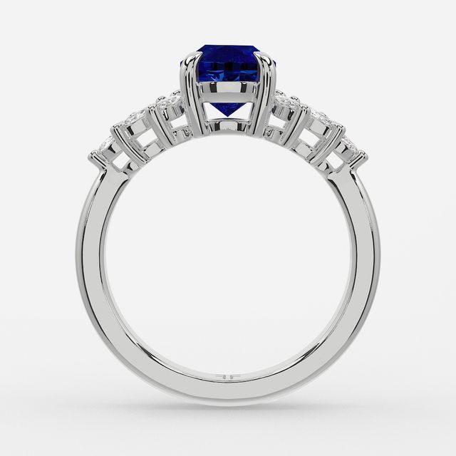 1.00ct Lab Grown Round Blue Sapphire Anastasia Platinum Cluster Engagement Ring