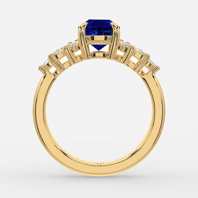 1.00ct Lab Grown Round Blue Sapphire Anastasia Yellow Gold Cluster Engagement Ring