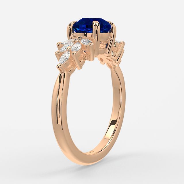1.00ct Lab Grown Round Blue Sapphire Anastasia Rose Gold Cluster Engagement Ring