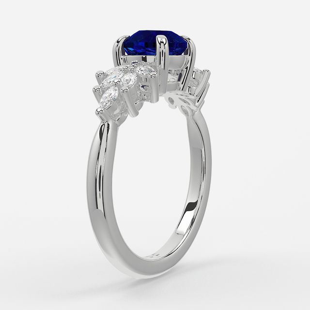 1.00ct Lab Grown Round Blue Sapphire Anastasia Platinum Cluster Engagement Ring