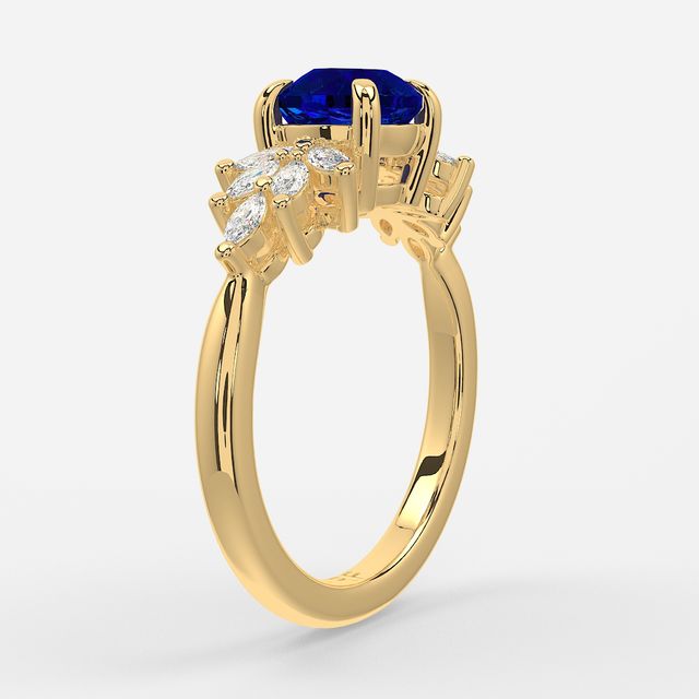 1.00ct Lab Grown Round Blue Sapphire Anastasia Yellow Gold Cluster Engagement Ring