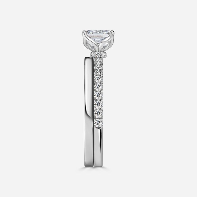 Jennifer Platinum Plain Band Bridal Set Engagement Ring
