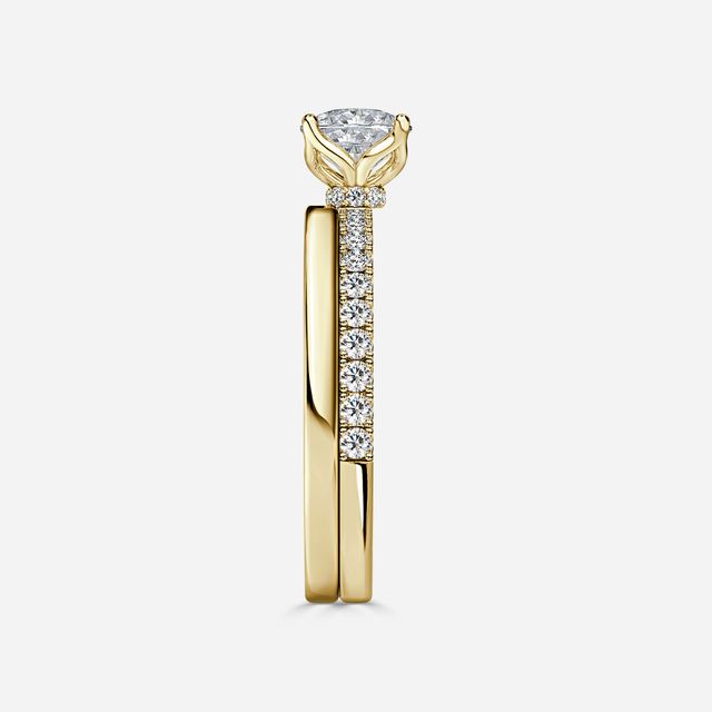 Jennifer Yellow Gold Plain Band Bridal Set Engagement Ring