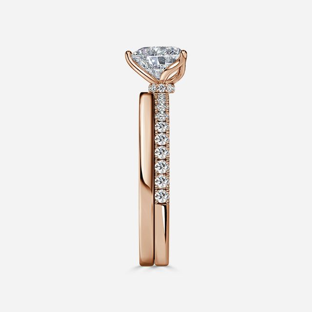 Jennifer Rose Gold Plain Band Bridal Set Engagement Ring