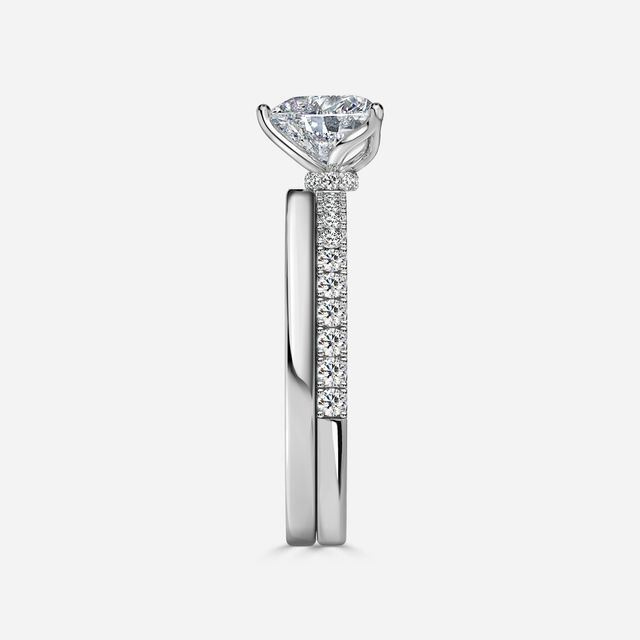 Jennifer White Gold Plain Band Bridal Set Engagement Ring