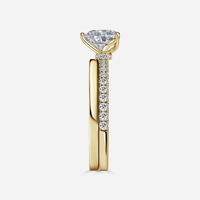 Jennifer Yellow Gold Plain Band Bridal Set Engagement Ring