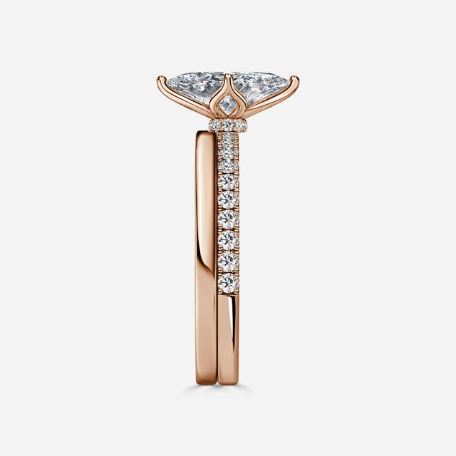 Jennifer Rose Gold Plain Band Bridal Set Engagement Ring