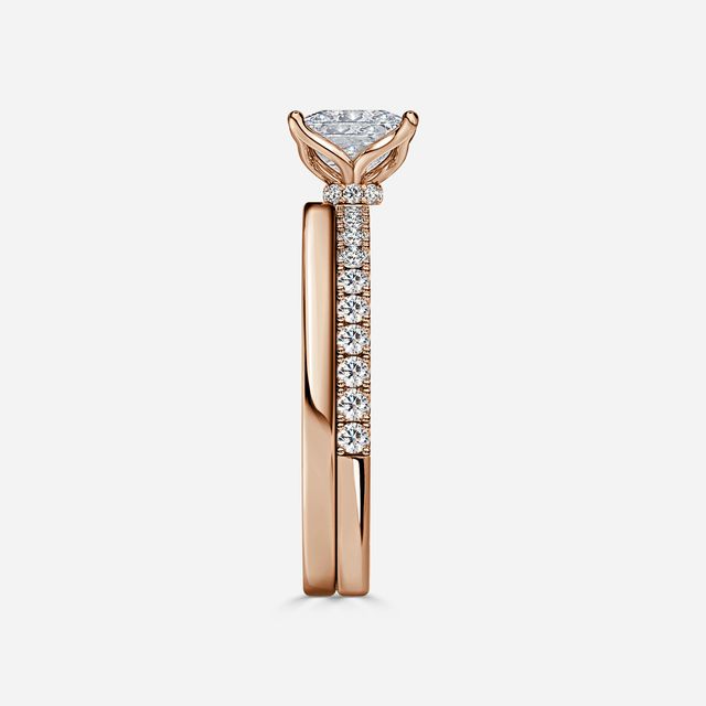 Jennifer Rose Gold Plain Band Bridal Set Engagement Ring