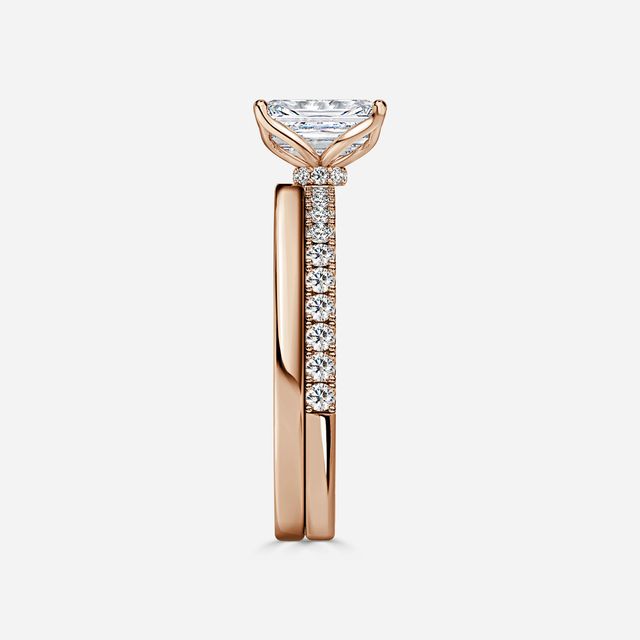 Jennifer Rose Gold Plain Band Bridal Set Engagement Ring