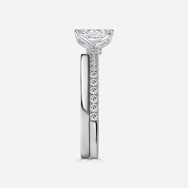 Jennifer Platinum Plain Band Bridal Set Engagement Ring