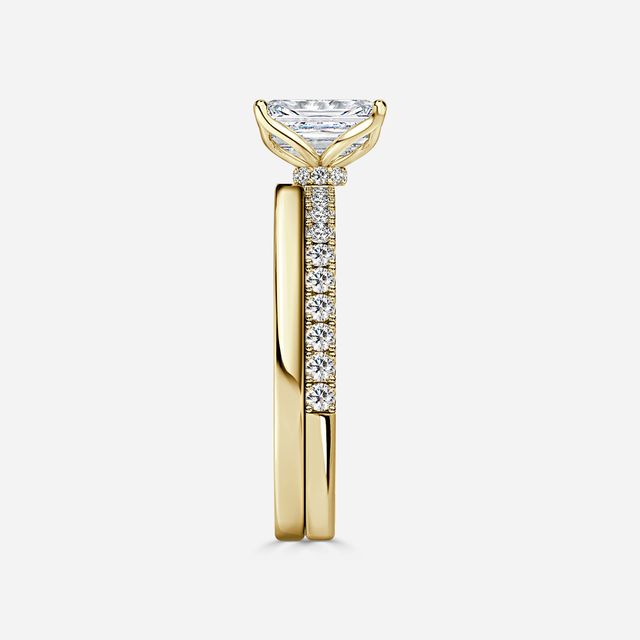 Jennifer Yellow Gold Plain Band Bridal Set Engagement Ring