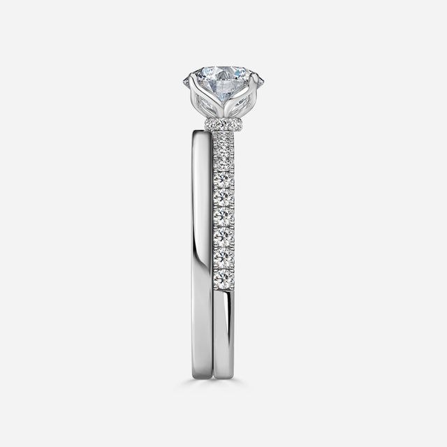 Jennifer White Gold Plain Band Bridal Set Engagement Ring