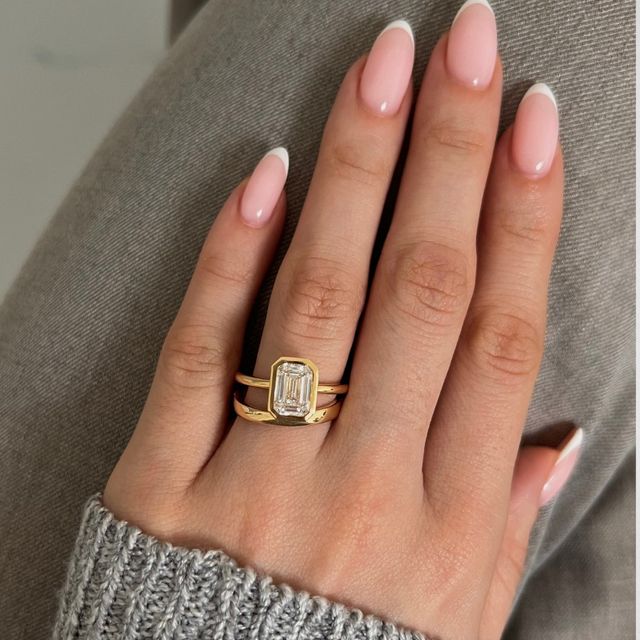 2.05 Carat Lab Grown Emerald Cut Yellow Gold Chloe Bezel Engagement Ring