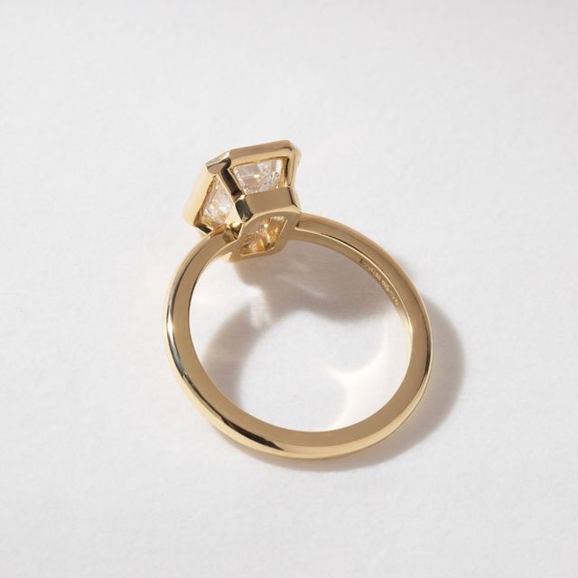 2.05 Carat Lab Grown Emerald Cut Yellow Gold Chloe Bezel Engagement Ring