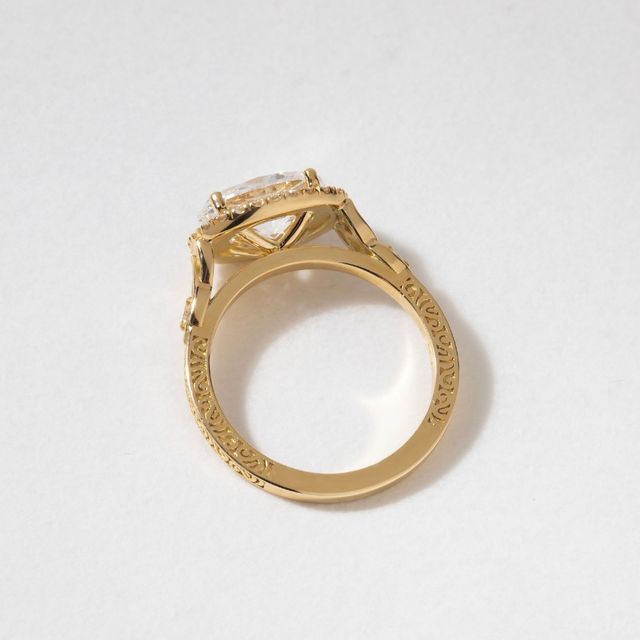 2.01 Carat Lab Grown Oval Yellow Gold Maeve East West Halo Engagement Ring