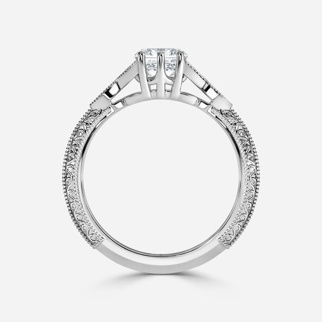 Feis White Gold Grain Set Vintage Engagement Ring