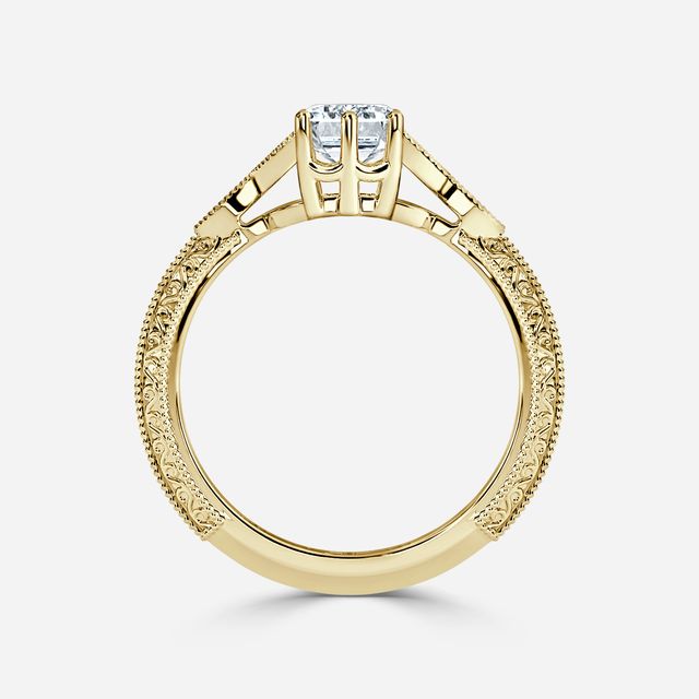 Feis Yellow Gold Grain Set Vintage Engagement Ring
